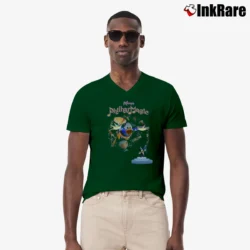Men’s Disney Mickey Mouse Philharmagic Cartoon V-Neck Tee in forest green | Sharp, Breathable, Everyday Staple