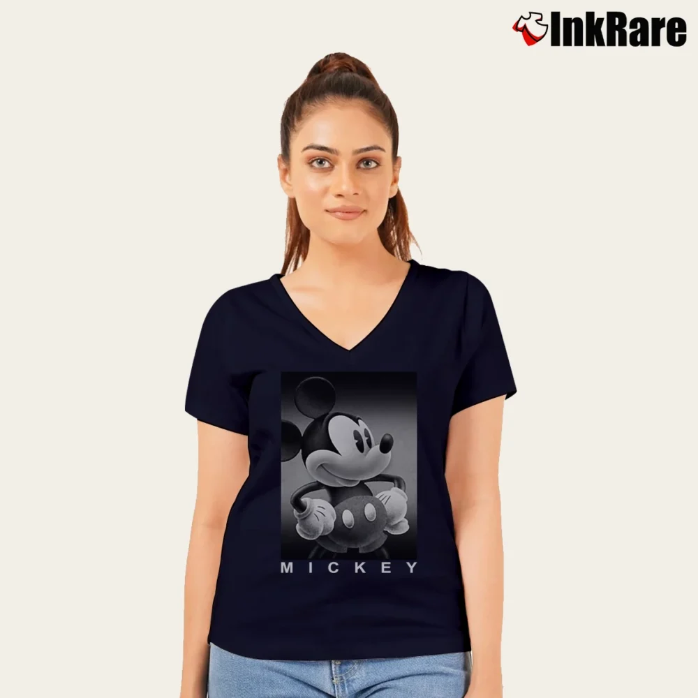Women’s Disney Mickey Mouse Photo Real V-Neck Tee in navy | Chic Neckline, Soft Texture