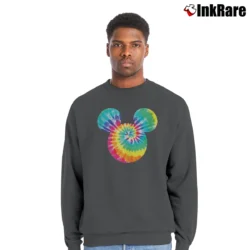 Men’s Disney Mickey Mouse Rainbow Tie Dye Icon Crewneck Sweatshirt in charcoal | Cozy Fabric, Clean Style