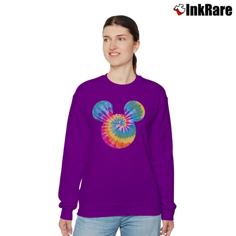 Women’s Disney Mickey Mouse Rainbow Tie Dye Icon Relaxed Sweatshirt in purple | Soft, Laid-Back Vibe