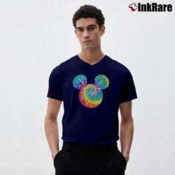Men’s Disney Mickey Mouse Rainbow Tie Dye Icon V-Neck Tee in navy | Sharp, Breathable, Everyday Staple