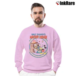 Men’s Disney Mickey Mouse Retro Poster Piano Crewneck Sweatshirt in light pink | Cozy Fabric, Clean Style