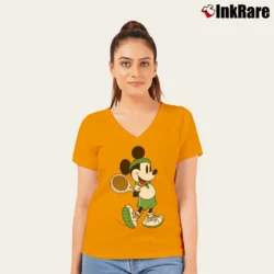 Women’s Disney Mickey Mouse Tennis Graphic V-Neck Tee in orange | Chic Neckline, Soft Texture