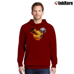Men’s Disney Mickey Mouse Tropical Sunset Logo Pullover Hoodie in maroon | Cozy, Durable, Modern Fit