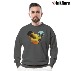 Men’s Disney Mickey Mouse Tropical Sunset Logo Crewneck Sweatshirt in charcoal | Cozy Fabric, Clean Style
