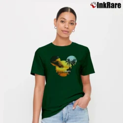 Women’s Disney Mickey Mouse Tropical Sunset Logo Signature T-Shirt in forest green | Soft, Flattering Fit