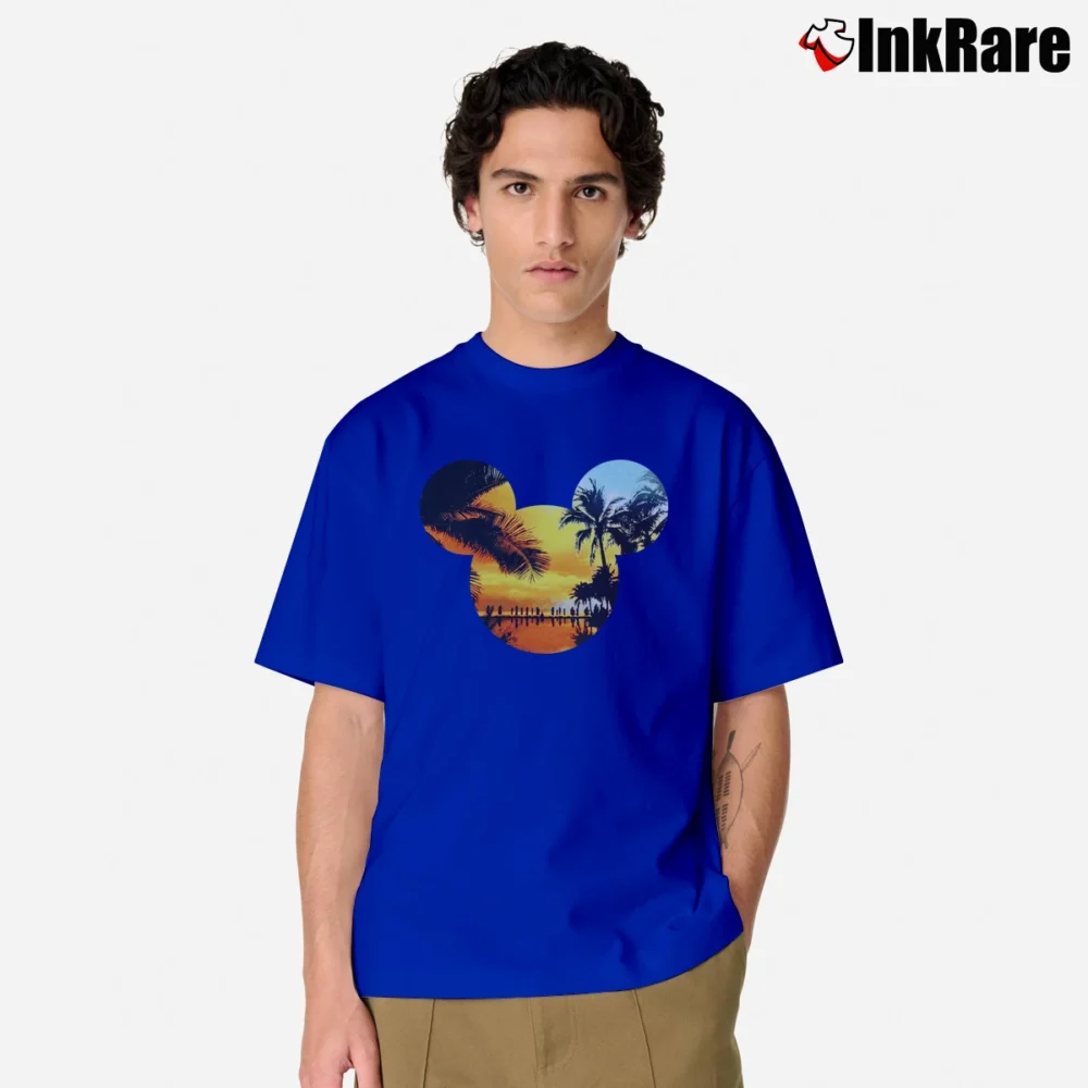 Men’s Disney Mickey Mouse Tropical Sunset Logo Classic T-Shirt in royal blue | Soft, Breathable Everyday Wear