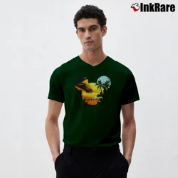 Men’s Disney Mickey Mouse Tropical Sunset Logo V-Neck Tee in forest green | Sharp, Breathable, Everyday Staple