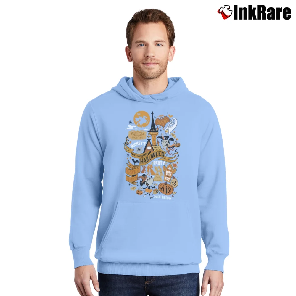 Men’s Disney Mickey's Not So Scary Halloween Party Logo Pullover Hoodie in light blue | Cozy, Durable, Modern Fit