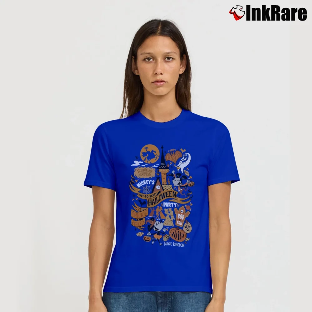 Women’s Disney Mickey's Not So Scary Halloween Party Logo Signature T-Shirt in royal blue | Soft, Flattering Fit