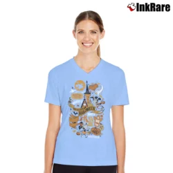 Women’s Disney Mickey's Not So Scary Halloween Party Logo V-Neck Tee in light blue | Chic Neckline, Soft Texture