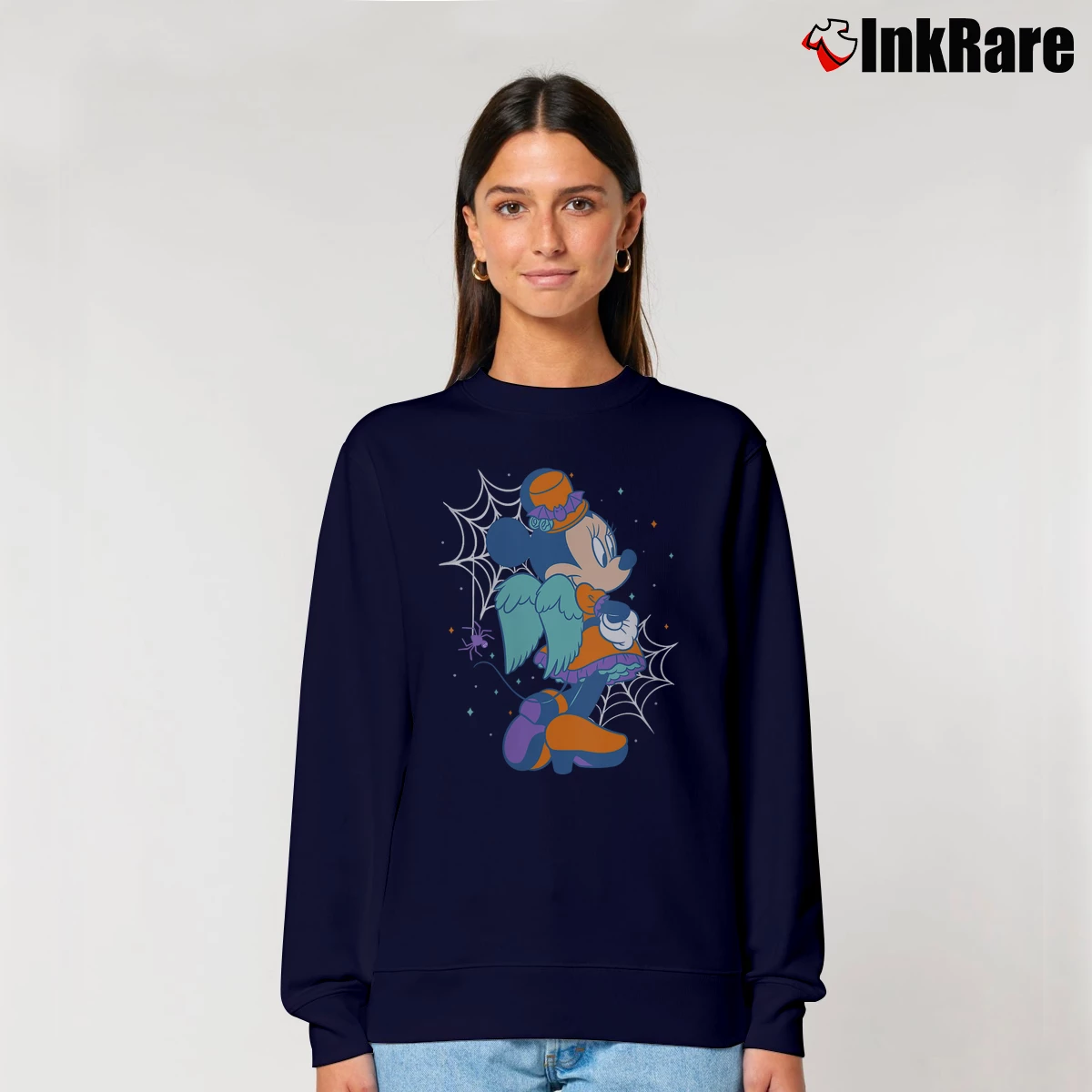 Women’s Disney Minnie Mouse Spooky Angel Halloween Relaxed Sweatshirt in navy | Soft, Laid-Back Vibe