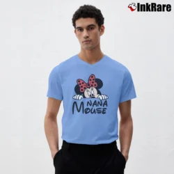 Men’s Disney Nana Mickey Minnie Family Matching V-Neck Tee in light blue | Sharp, Breathable, Everyday Staple