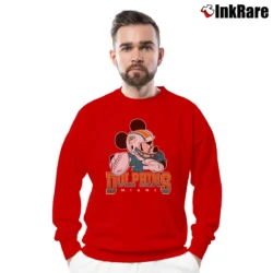 Men’s Disney NFL Mickey Mouse Miami Dolphins Quarterback Crewneck Sweatshirt in red | Cozy Fabric, Clean Style