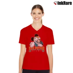 Women’s Disney NFL Mickey Mouse Miami Dolphins Quarterback V-Neck Tee in red | Chic Neckline, Soft Texture