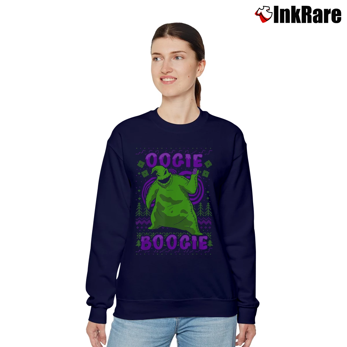 Women’s Disney Nightmare Before Christmas Oogie Boogie Ugly Sweater Relaxed Sweatshirt in navy | Soft, Laid-Back Vibe
