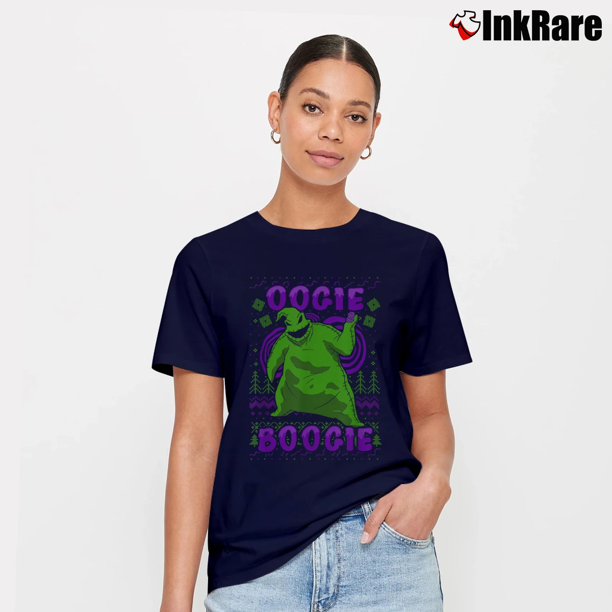 Women’s Disney Nightmare Before Christmas Oogie Boogie Ugly Sweater T-Shirt in navy | Soft, Flattering Fit