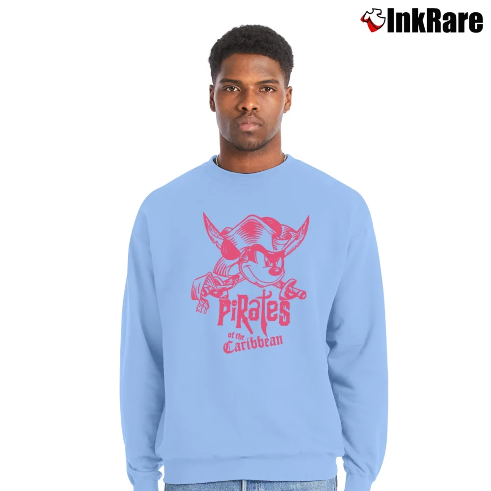 Men’s Disney Pirates Of The Caribbean Mickey Mouse Crewneck Sweatshirt in light blue | Cozy Fabric, Clean Style
