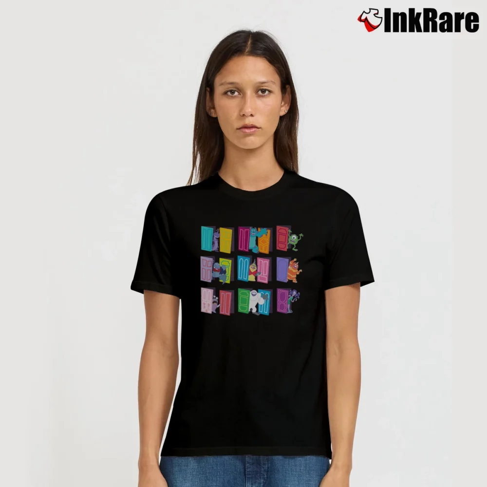 Women’s Disney Pixar Monsters Inc Doors Halloween T-Shirt in black | Soft, Flattering Fit