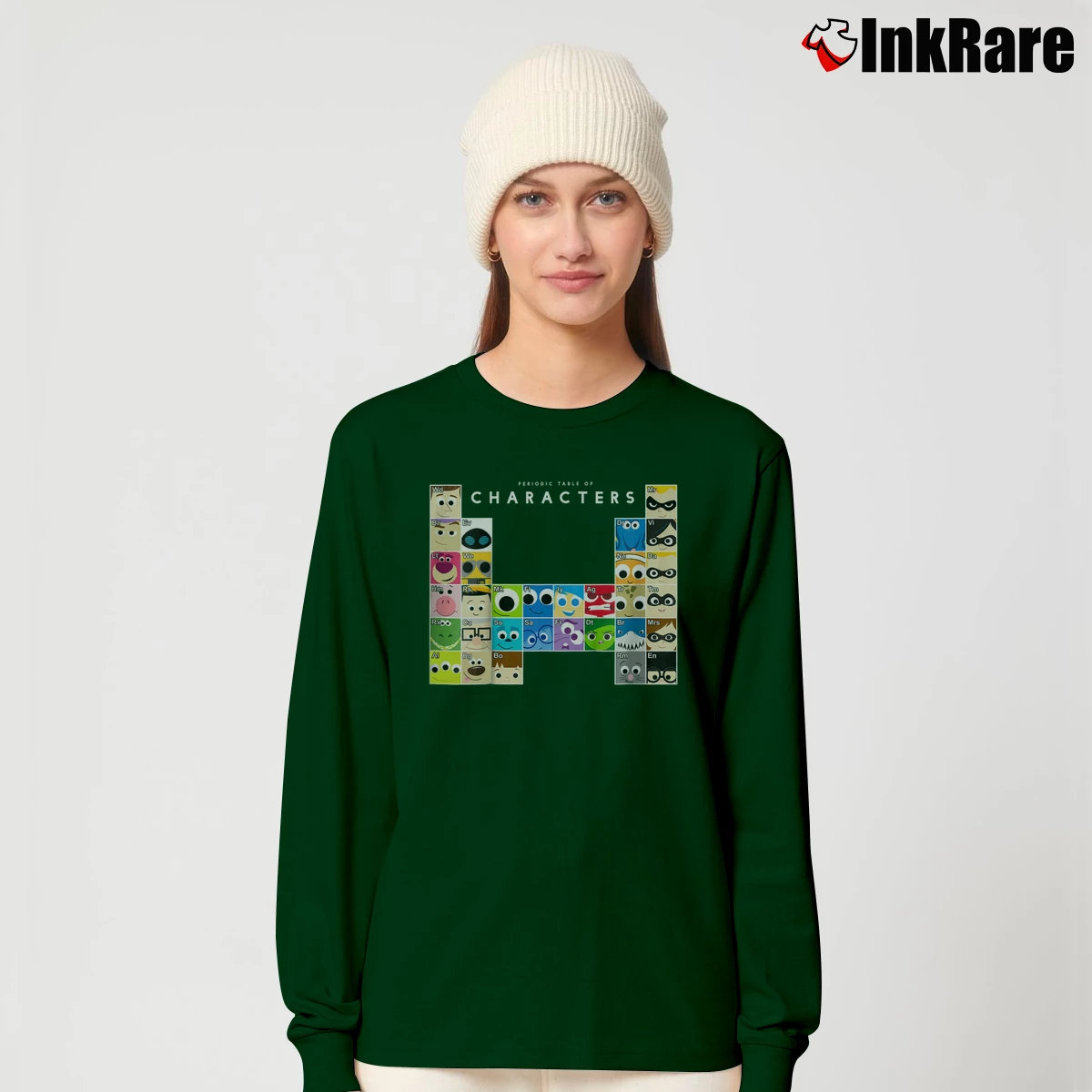 Women’s Disney Pixar Periodic Table Characters Long-Sleeve Top in forest green | Sleek, Versatile, All-Season