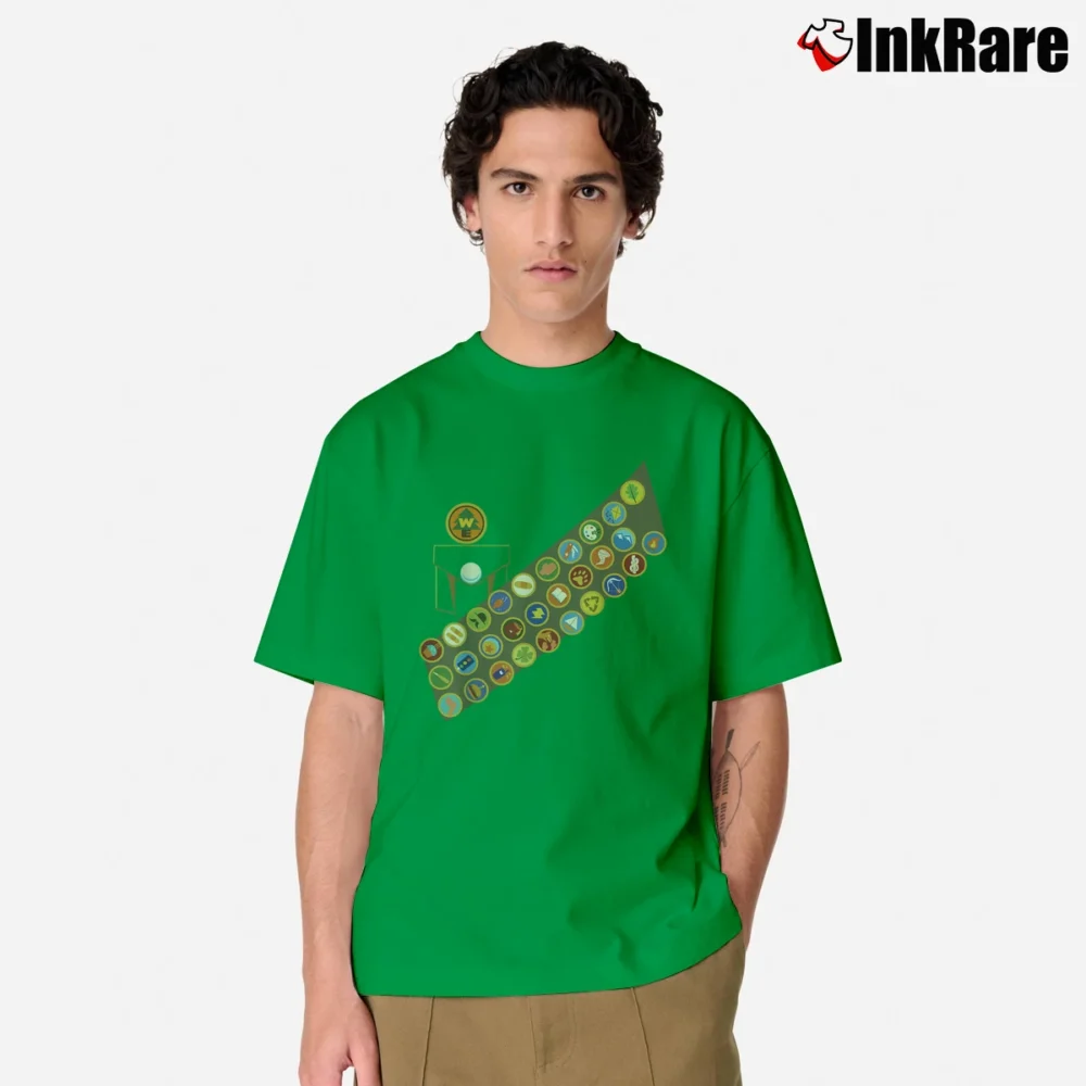 Men’s Disney Pixar Up Russell Patches Halloween Classic T-Shirt in irish green | Soft, Breathable Everyday Wear