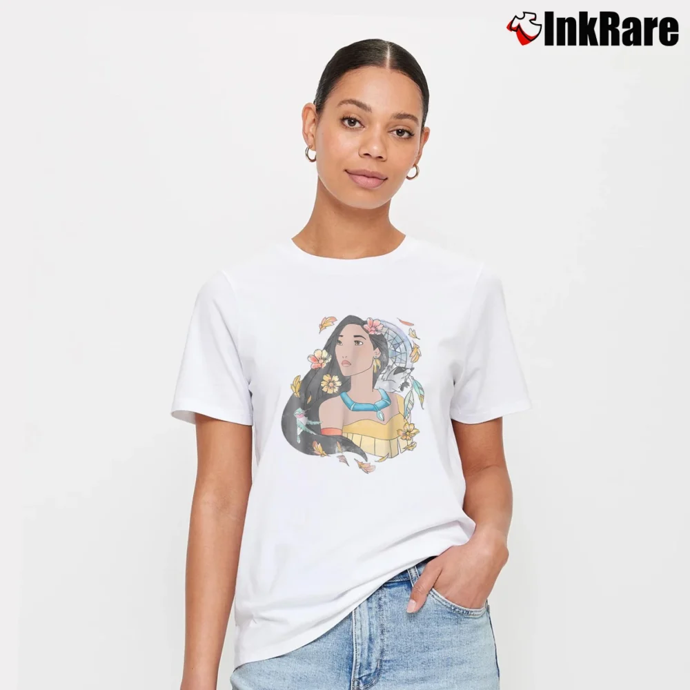 Women’s Disney Pocahontas Dreamcatcher Watercolor Signature T-Shirt in white | Soft, Flattering Fit