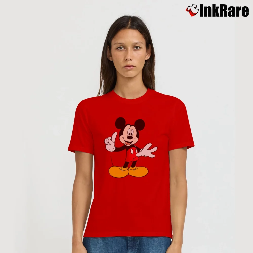 Women’s Disney Standing Mickey Mouse Signature T-Shirt in red | Soft, Flattering Fit