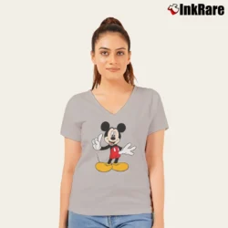 Women’s Disney Standing Mickey Mouse V-Neck Tee in sport grey | Chic Neckline, Soft Texture