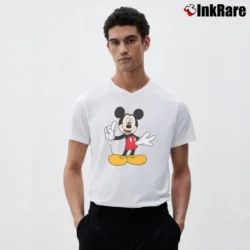 Men’s Disney Standing Mickey Mouse V-Neck Tee in white | Sharp, Breathable, Everyday Staple