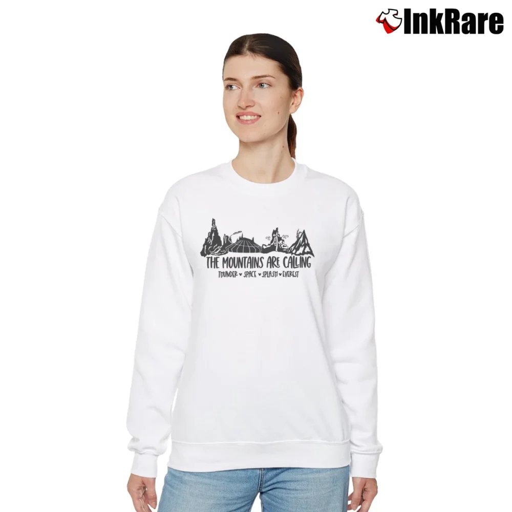 Women’s Disney The Mountains Are Calling Disney Mountain Relaxed Sweatshirt in white | Soft, Laid-Back Vibe