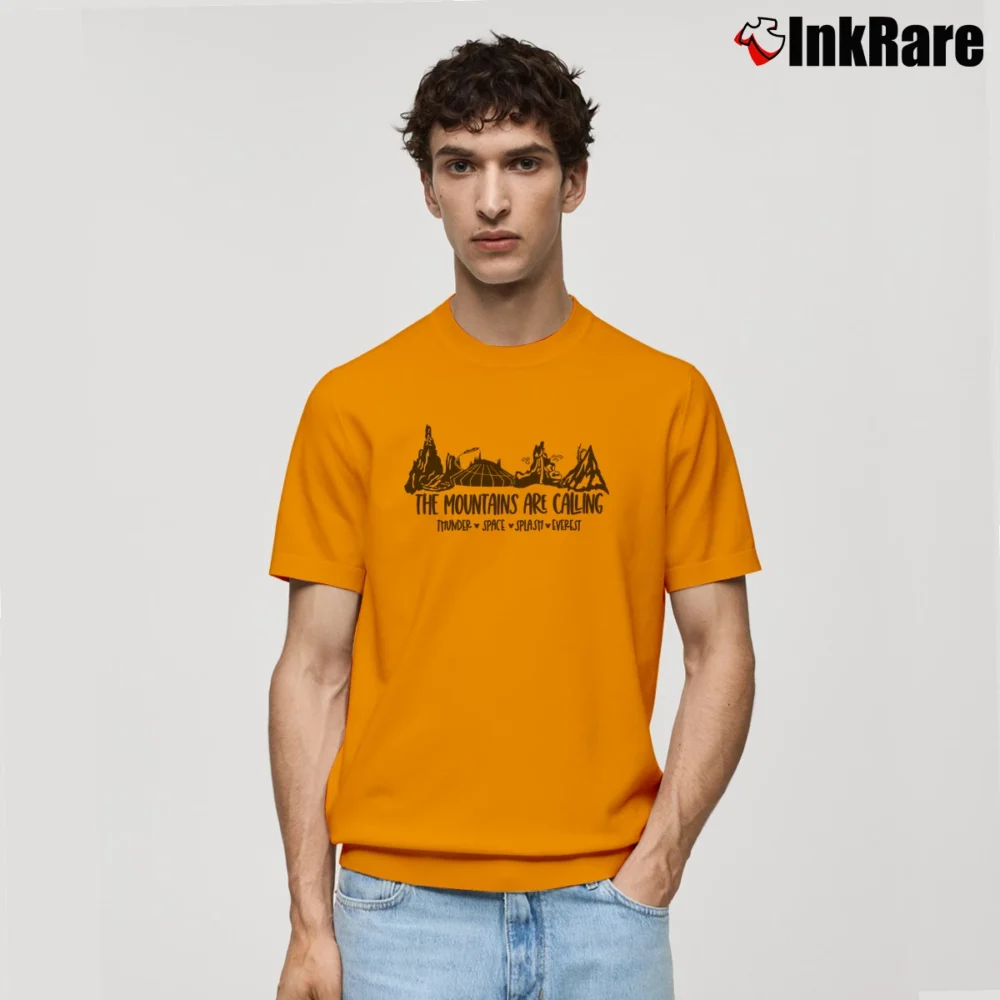Men’s Disney The Mountains Are Calling Disney Mountain Classic T-Shirt in orange | Soft, Breathable Everyday Wear