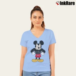 Women’s Disney Tough Mickey Mouse Graphic V-Neck Tee in light blue | Chic Neckline, Soft Texture