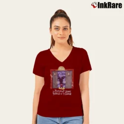 Women’s Disney Tower Of Terror Twilight Zone Mickey Inc V-Neck Tee in maroon | Chic Neckline, Soft Texture