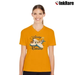 Women’s Disney Vacation Airplane Design Mickey Minnie V-Neck Tee in orange | Chic Neckline, Soft Texture