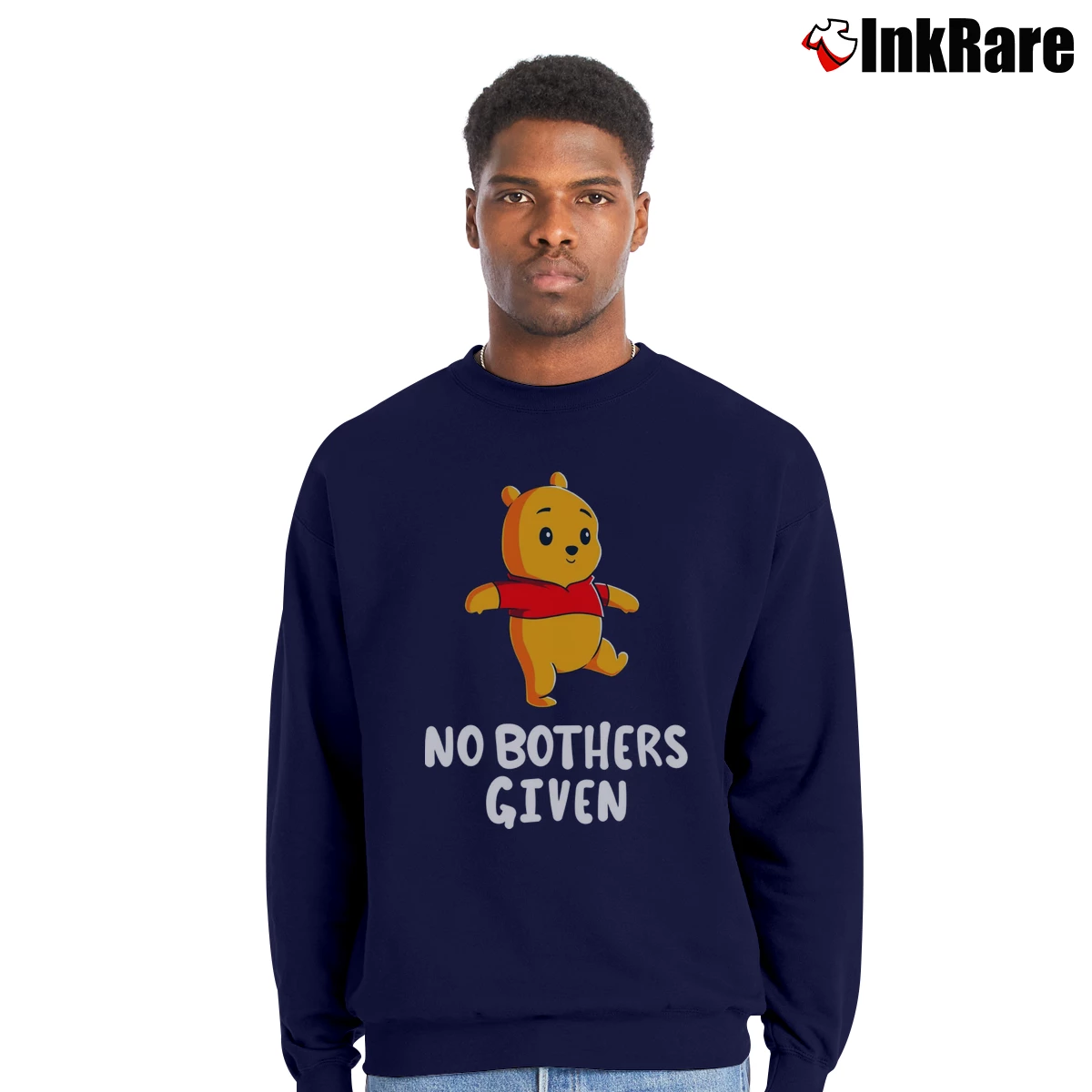Men’s Disney Winnie The Pooh No Bothers Given Crewneck Sweatshirt in navy | Cozy Fabric, Clean Style