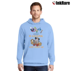 Men’s Disney World Is Calling Mickey Mouse Vacation Pullover Hoodie in light blue | Cozy, Durable, Modern Fit