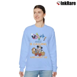 Women’s Disney World Is Calling Mickey Mouse Vacation Relaxed Sweatshirt in light blue | Soft, Laid-Back Vibe