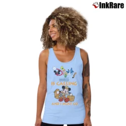Women’s Disney World Is Calling Mickey Mouse Vacation Tank Top in light blue | Lightweight, Movement-Friendly