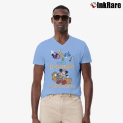Men’s Disney World Is Calling Mickey Mouse Vacation V-Neck Tee in light blue | Sharp, Breathable, Everyday Staple