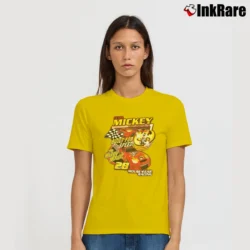 Women’s Disney World Mickey Mouse Motorsports Racing Signature T-Shirt in yellow | Soft, Flattering Fit