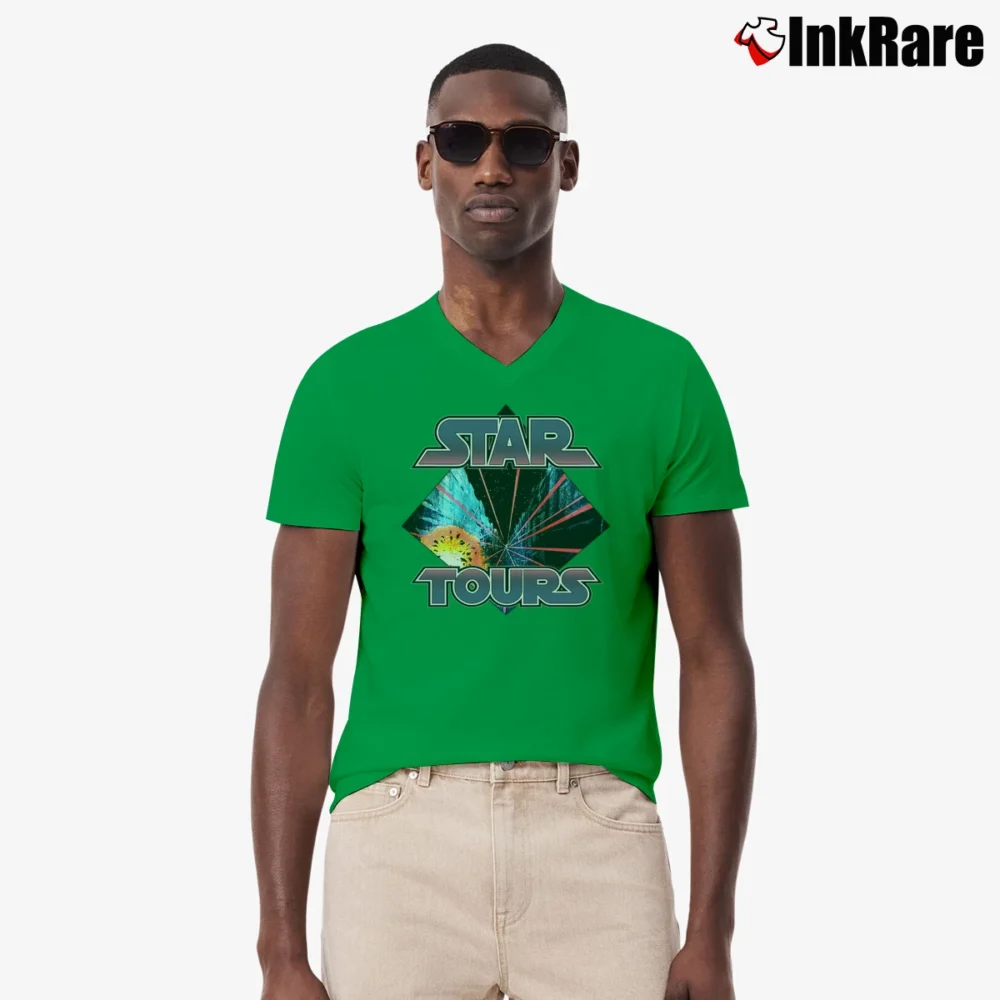 Men’s Disneyland Star Tours Star Wars V-Neck Tee in irish green | Sharp, Breathable, Everyday Staple