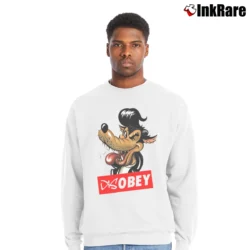 Men’s Disobey Rockabilly Big Bad Wolf Crewneck Sweatshirt in white | Cozy Fabric, Clean Style