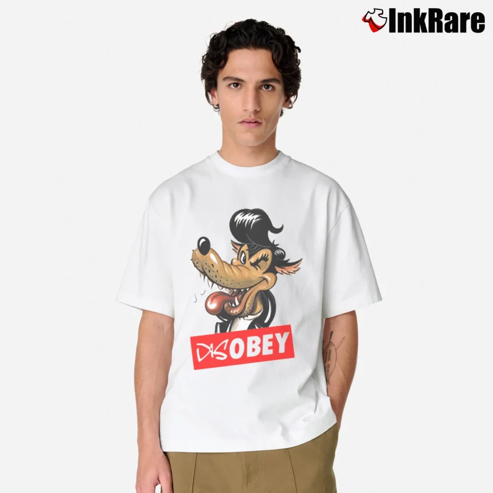 Men’s Disobey Rockabilly Big Bad Wolf Classic T-Shirt in white | Soft, Breathable Everyday Wear