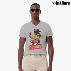 Men’s Disobey Rockabilly Big Bad Wolf V-Neck Tee in sport grey | Sharp, Breathable, Everyday Staple