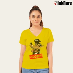 Women’s Disobey Rockabilly Big Bad Wolf V-Neck Tee in yellow | Chic Neckline, Soft Texture