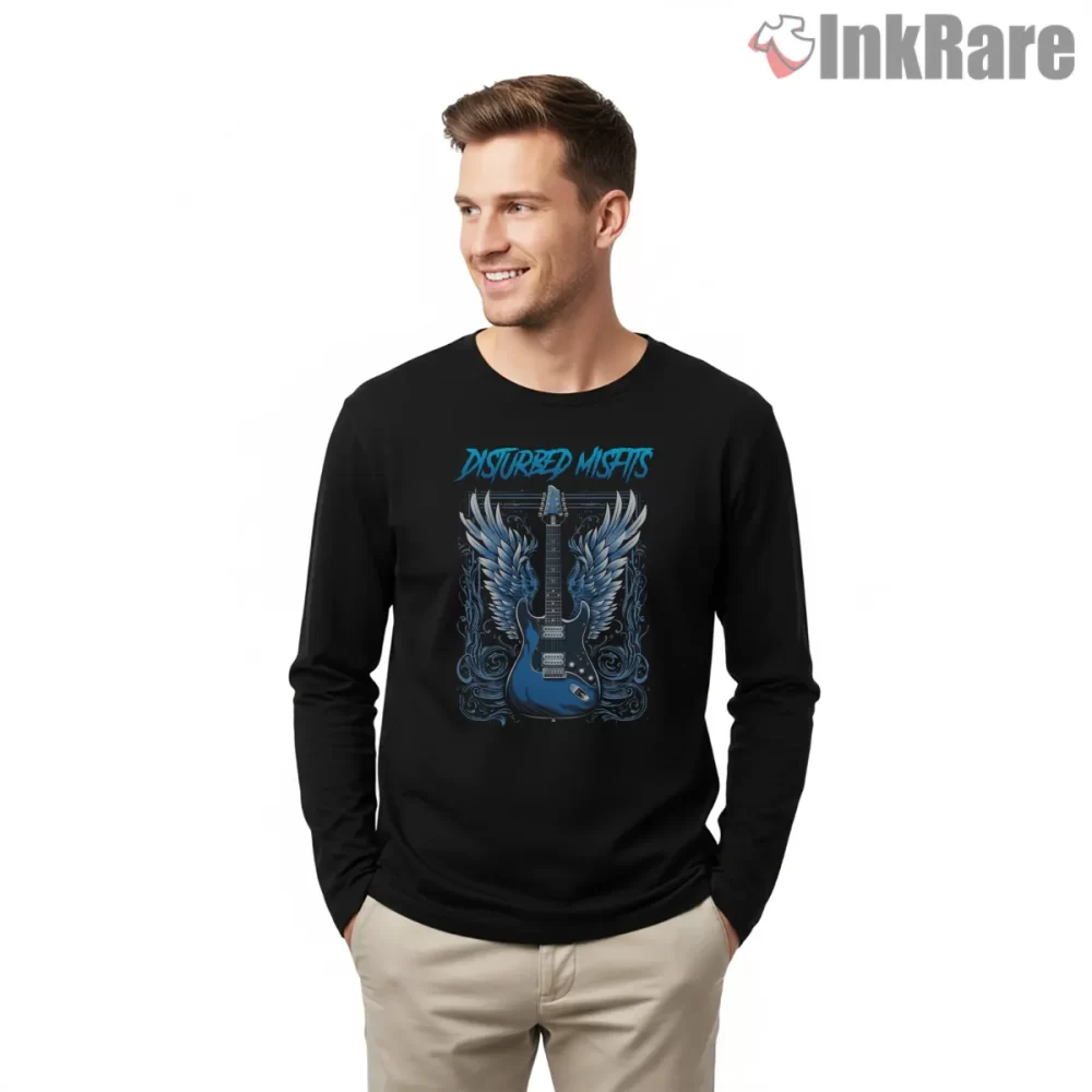 Disturbed Misfits Guitar Wings Shirt on black long sleeve shirt for men graphic tee