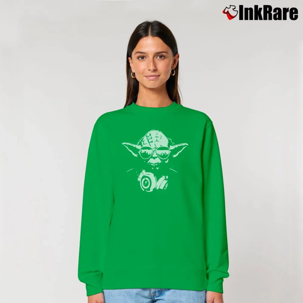 Women’s DJ Yoda Jedi Master Star Wars Movie Inspired Relaxed Sweatshirt in irish green | Soft, Laid-Back Vibe