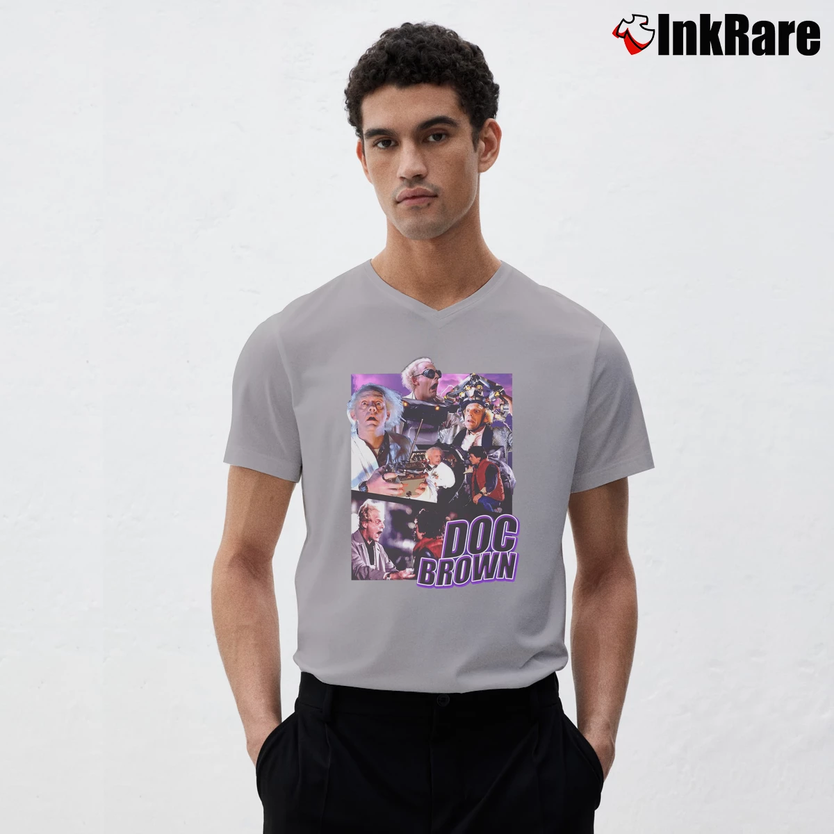 Men’s Doc Brown Back To The Future V-Neck Tee in sport grey | Sharp, Breathable, Everyday Staple
