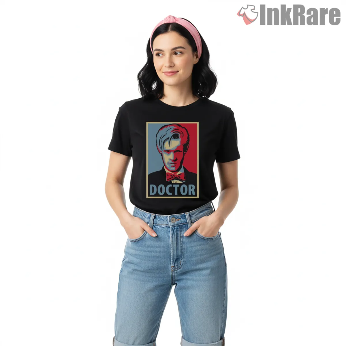 Doctor Retro Portrait Bold Graphic Poster Short Sleeve Black Doctor Retro Portrait Bold Graphic Poster Shirt on black short sleeve shirt for women graphic tee