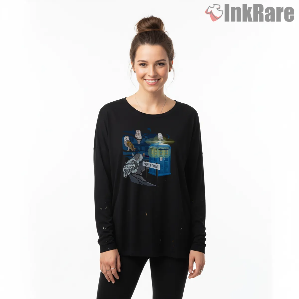 Doctor Who Hedwig Privet Drive Christmas Mashup Shirt on black long sleeve shirt for women graphic tee